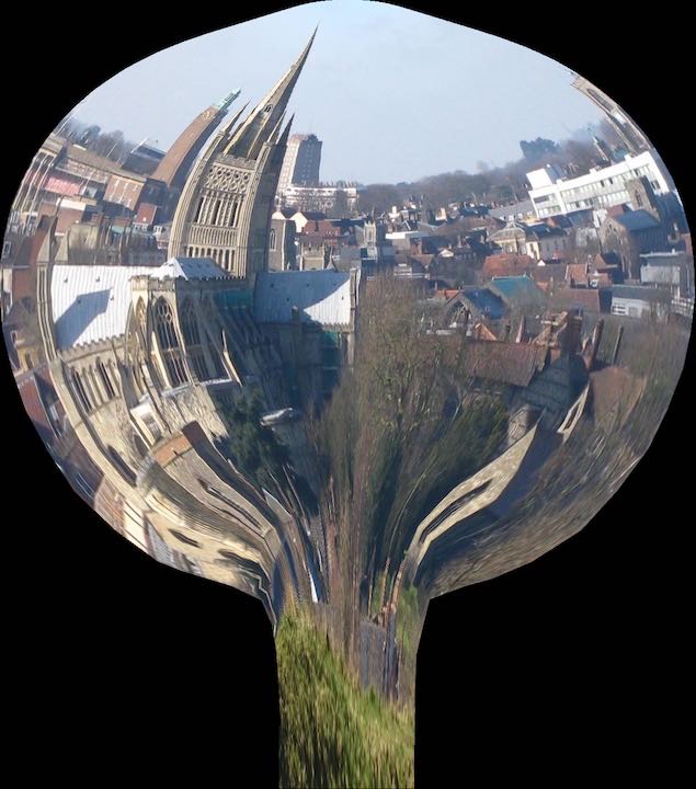 Warped image of Norwich Cathedral